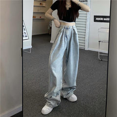 Retro Washed Light Blue High Waist Baggy Loose Jeans
