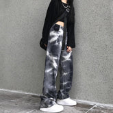 Retro Washed Tie Dye Gray Wide Loose Denim Pants