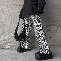 Retro Zebra Print Monochrome High Waist Loose Pants