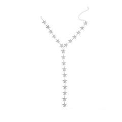 Rhinestone Stars Long Chest Line Metallic Choker Necklace