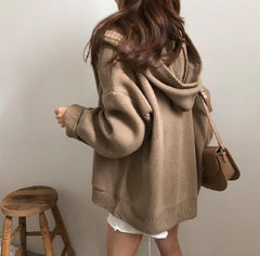 Sudadera cálida con capucha y cremallera de gran tamaño acanalada