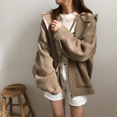 Sudadera cálida con capucha y cremallera de gran tamaño acanalada