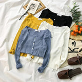 Ribbed Slim Basic Colors Buttons Long Sleeve Shirt