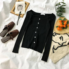 Ribbed Slim Basic Colors Buttons Long Sleeve Shirt