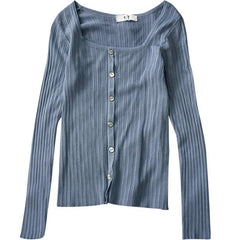 Ribbed Slim Basic Colors Buttons Long Sleeve Shirt