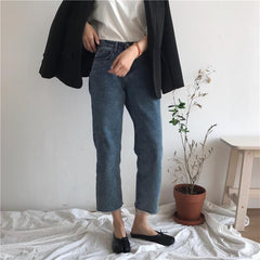 Ripped Edges Retro Blue Denim Straight Jeans