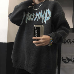 Suéter de punto de cuello redondo con agujeros rasgados de Internet Girl