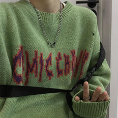 Suéter de punto de cuello redondo con agujeros rasgados de Internet Girl