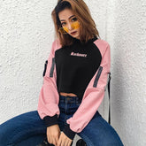 Rockmore Black Pink Zippers Cropped Sweatshirt
