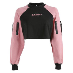Rockmore Black Pink Zippers Cropped Sweatshirt