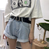 Rolled-Up Wide Leg High Waist Denim Shorts