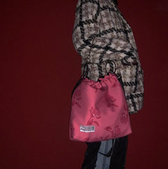 Rose Print Chain Goth Aesthetic Red Pouch Bag