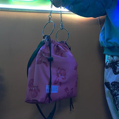 Rose Print Chain Goth Aesthetic Red Pouch Bag