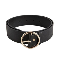 Cinturón vintage de cuero negro con hebilla redonda
