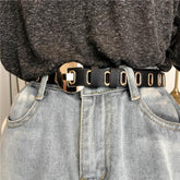 Round Gold Mettalic Buckle Grunge Pu Holes Belt
