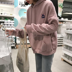 Sailor Moon Cat Embroideries Hooded Loose Sweatshirt