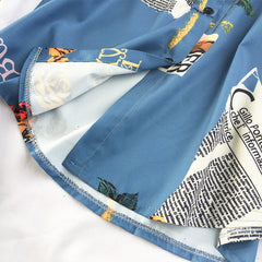 Camisa azul de manga corta con cuello vuelto y estética en oferta