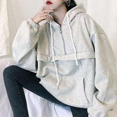 Verkauf Apricot Weiche Ästhetische Warme Lose Anorak Hoodie