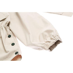 Sale Beige Hooded Windbreaker Elastic Waist Jacket