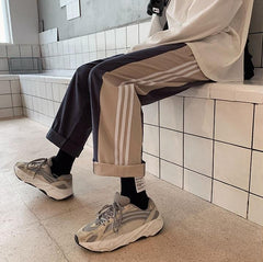 Sale Black Gray Sporty 90S Side Lines High Waist Thin Pants