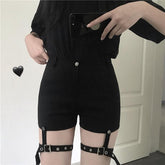 Sale Black Punk Straps High Waist Slim Shorts