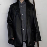 Sale Black Retro Casual Loose Faux Leather Jacket