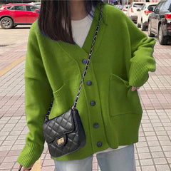 Cárdigan informal de punto suave con bolsillos coloridos y suelto en oferta