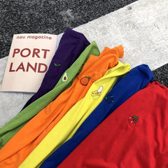 Sale Colorful Fruits Embroideries Oversized T-Shirt