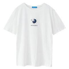 Sale Cute Planet Print Loose Round Neck T-Shirt