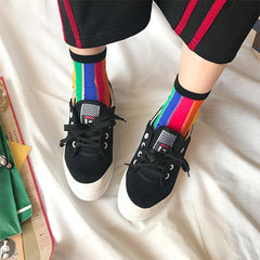 Sale Cute Rainbow Vertical Stripes Colorful Socks