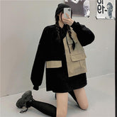 Sale Fake Khaki Vest Piece Oversized Hooded Black Sweatshirt