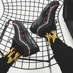 Sale Fire Flame Ankle Long Black Cotton Socks