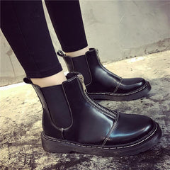 Botas planas de cuero con cremallera frontal en oferta