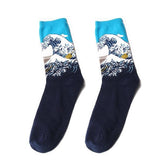 Sale Great Kanagawa Wave Art Print Cotton Knit Socks
