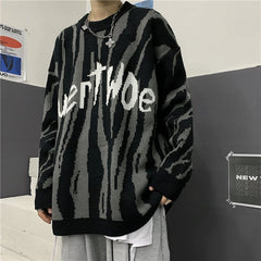 Suéter gris extragrande con estampado de letras estéticas grunge en oferta