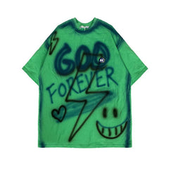 Sale Grunge Aesthetic Spray Paint Print Loose T-Shirt