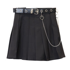 Verkauf Grunge Schwarz Hohe Taille Plissee Rock Mit Kette Gürtel
