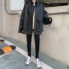 Chaqueta extragrande con cordón y piel sintética grunge en oferta