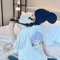 Sale Kawaii Anime Girl Print Oversized White T-Shirt