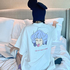 Sale Kawaii Anime Girl Print Oversized White T-Shirt