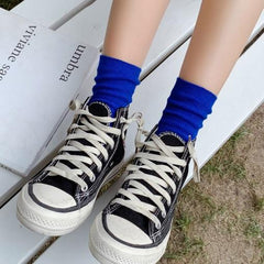 Sale Kawaii Basic Ribbed Bright Solid Colors Socks