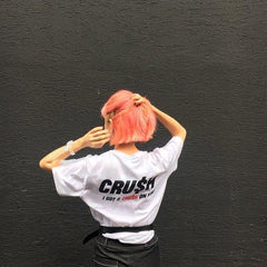 Sale Kichwork Checkered Print Letters Cotton Oversized T-Shirt