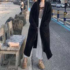 Cárdigan largo extragrande con volantes y bolsillos de punto en oferta