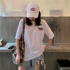 Sale Logo Print Loose Internet Girl T-Shirt