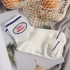 Sale Old School Print Letters Hype White Ankle Socks