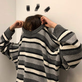 Sale Oversize Striped Gray Yellow Blue Sweater