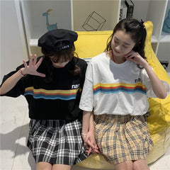 Sale Rainbow Print Vintage Tumblr Aesthetic Loose T-Shirt