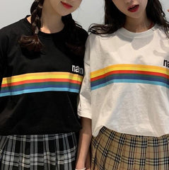 Sale Rainbow Print Vintage Tumblr Aesthetic Loose T-Shirt