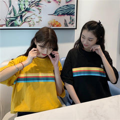 Sale Rainbow Print Vintage Tumblr Aesthetic Loose T-Shirt