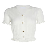 Sale Retro Frilled Edges Elegant Cropped Blouse